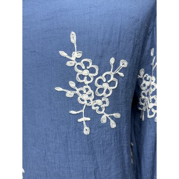 ANNELIEGE Gauze Top L (fits as M) Scoop Neck 3/4 Slvs. Embroidery Boho - Picture 5 of 11